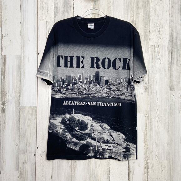 San Francisco The Rock Alcatraz Graphic Tee Black Unisex Boxy T-Shirt Size L - Picture 1 of 6